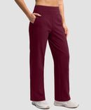 women's fleece-lined straight-leg pants 28'' 30'' in wine - side view