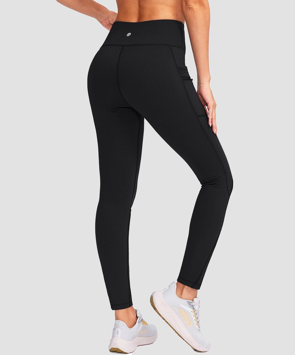 women's fleece-lined with pockets leggings in black - back view