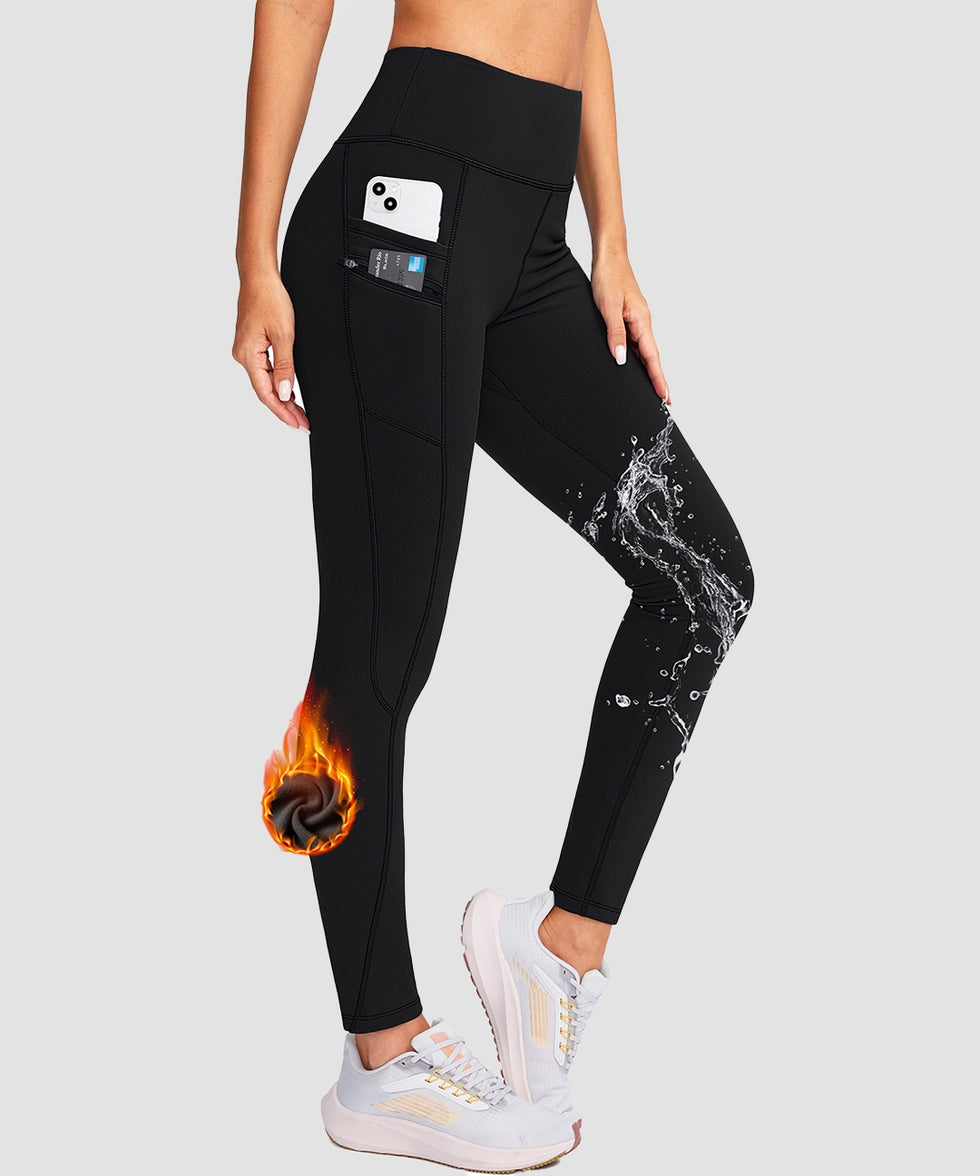 women's fleece-lined with pockets leggings in black - pocket details view