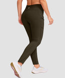 women's fleece-lined with pockets leggings in brown - back view