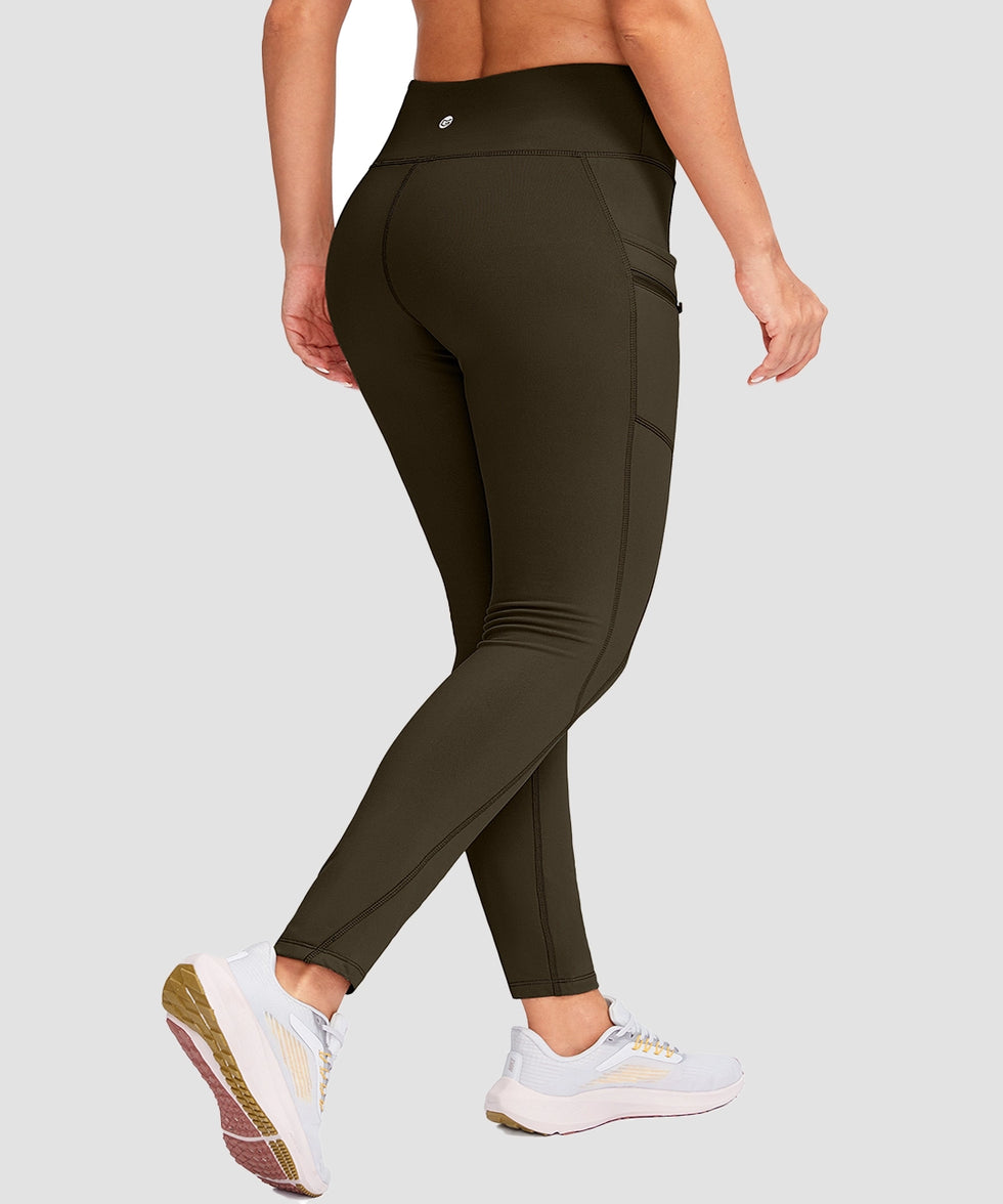 women's fleece-lined with pockets leggings in brown - back view