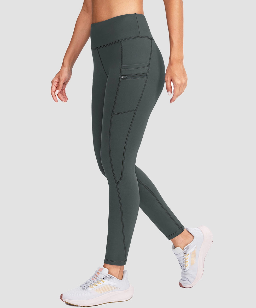women's fleece-lined with pockets leggings in dark gray - side view