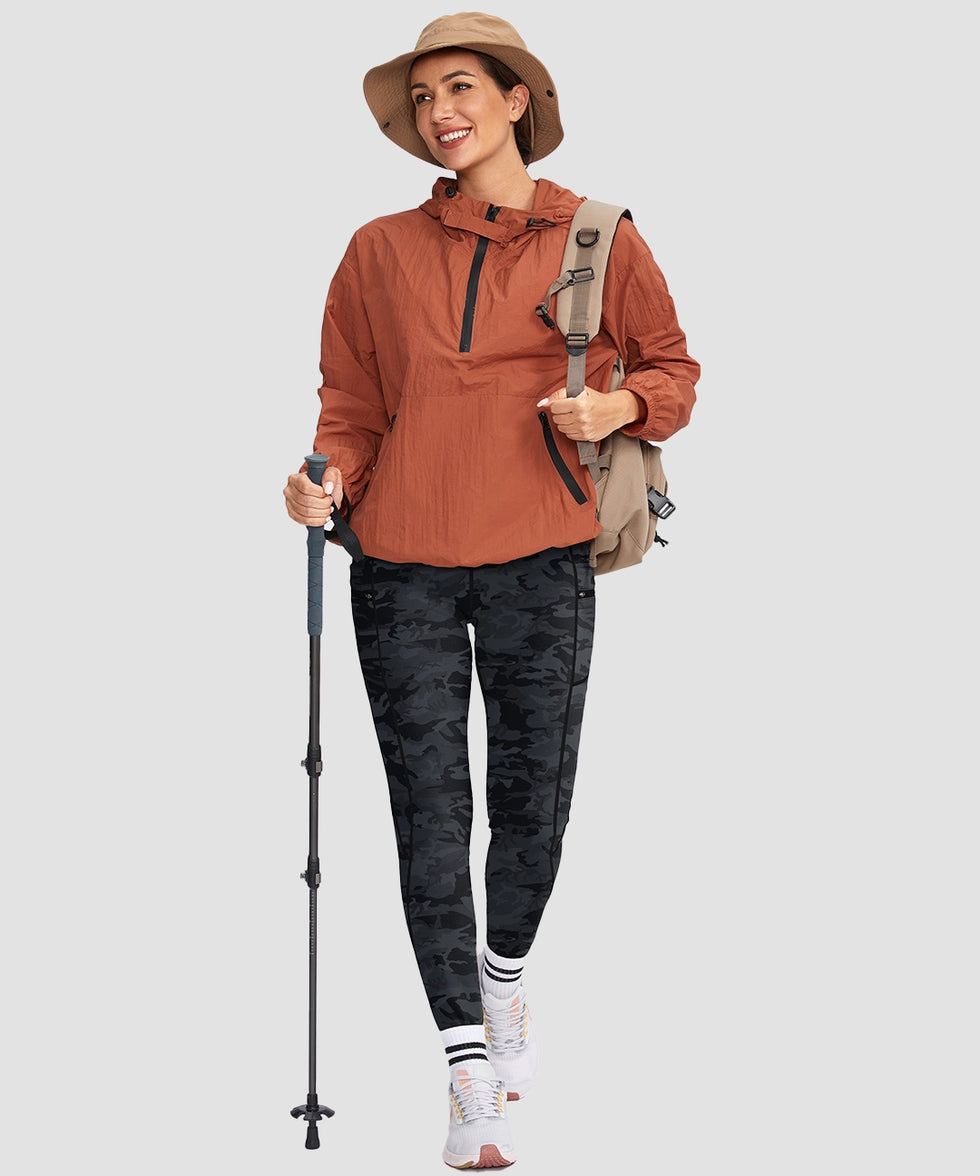 women's fleece-lined with pockets leggings in gray camo - front view