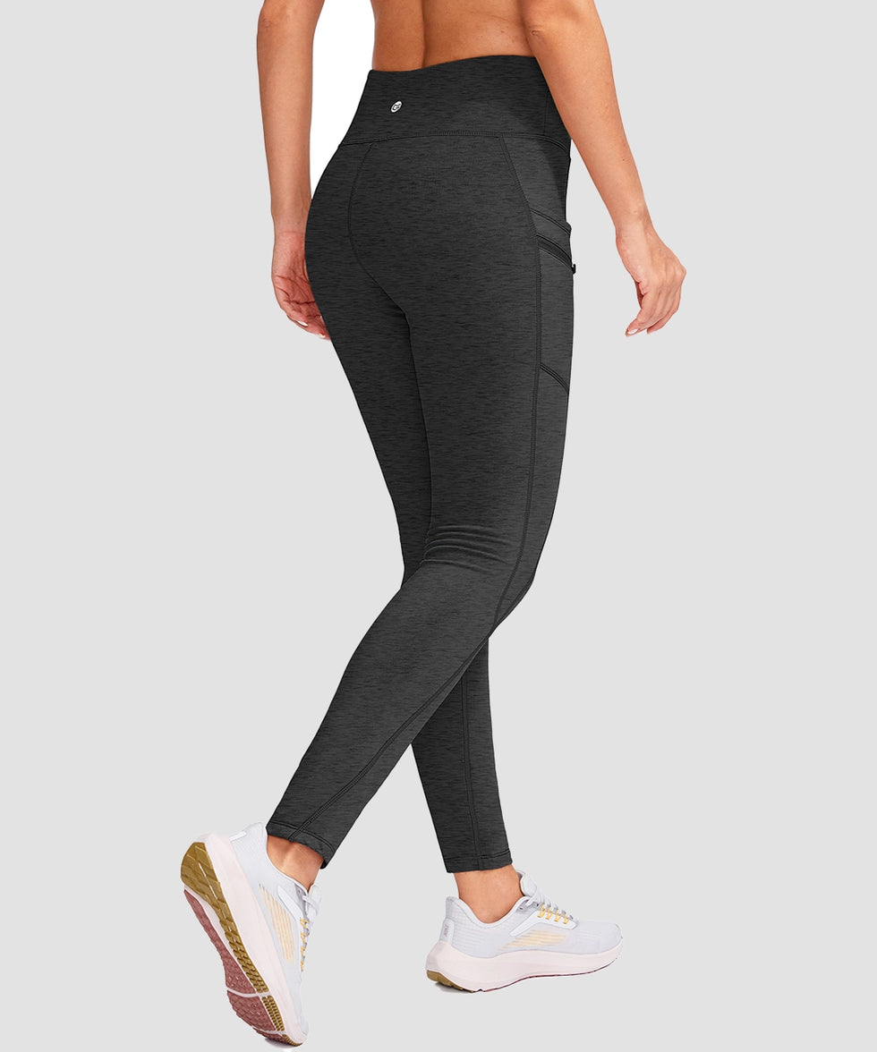 women's fleece-lined with pockets leggings in heather charcoal - back view