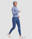 women's fleece-lined with pockets leggings in indigo blue - side view