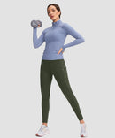 women's fleece-lined with pockets leggings in olive green - front view