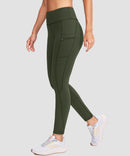 women's fleece-lined with pockets leggings in olive green - side view