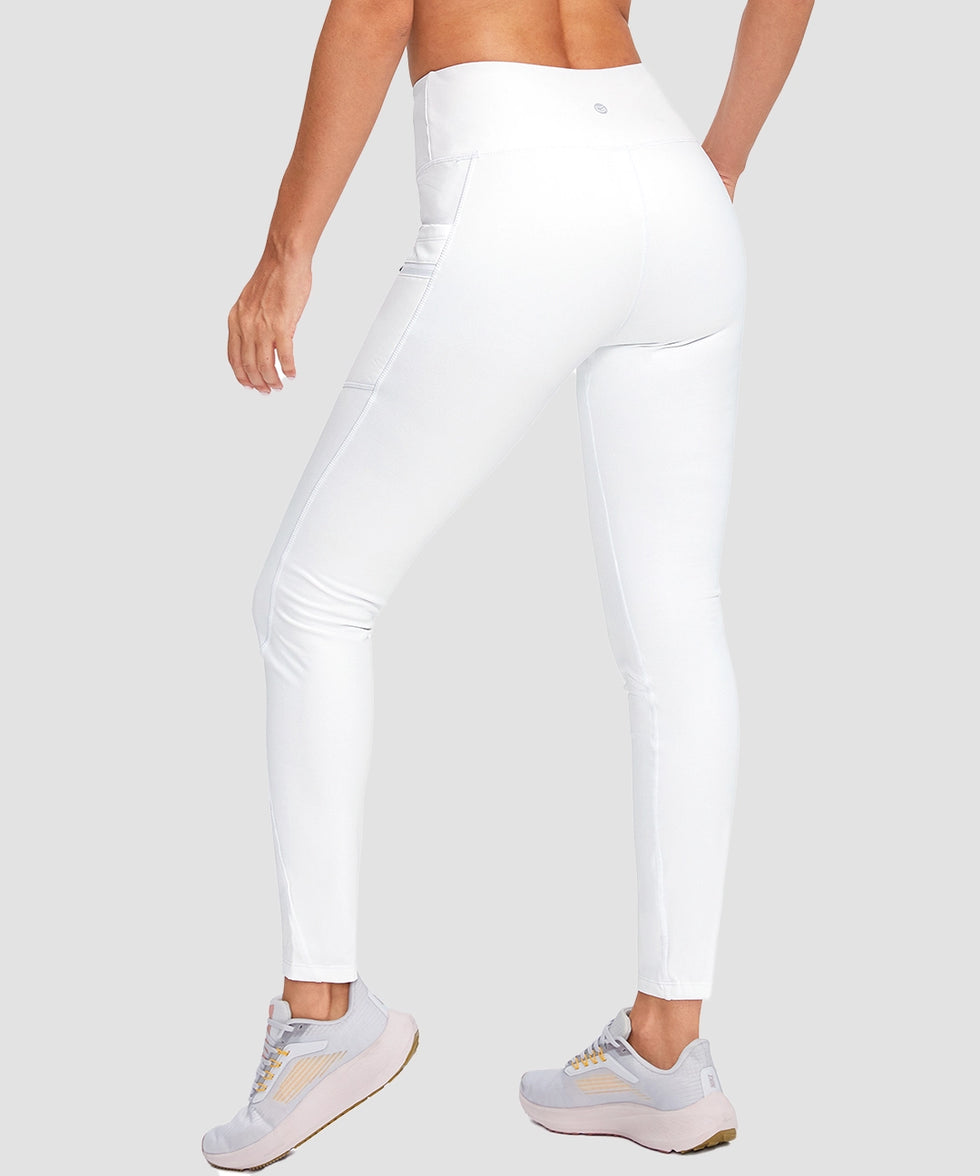 women's fleece-lined with pockets leggings in white - back view