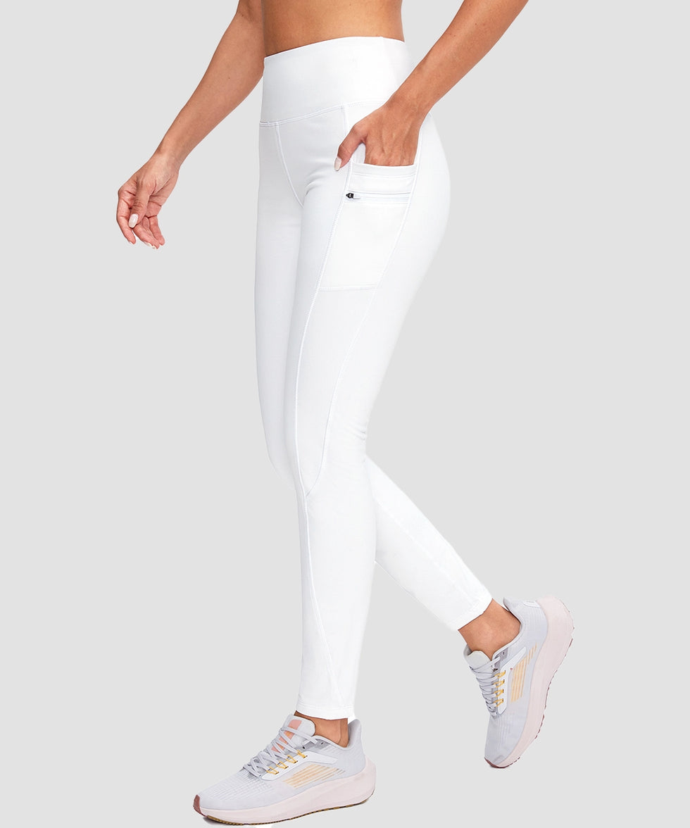 women's fleece-lined with pockets leggings in white - pocket details view