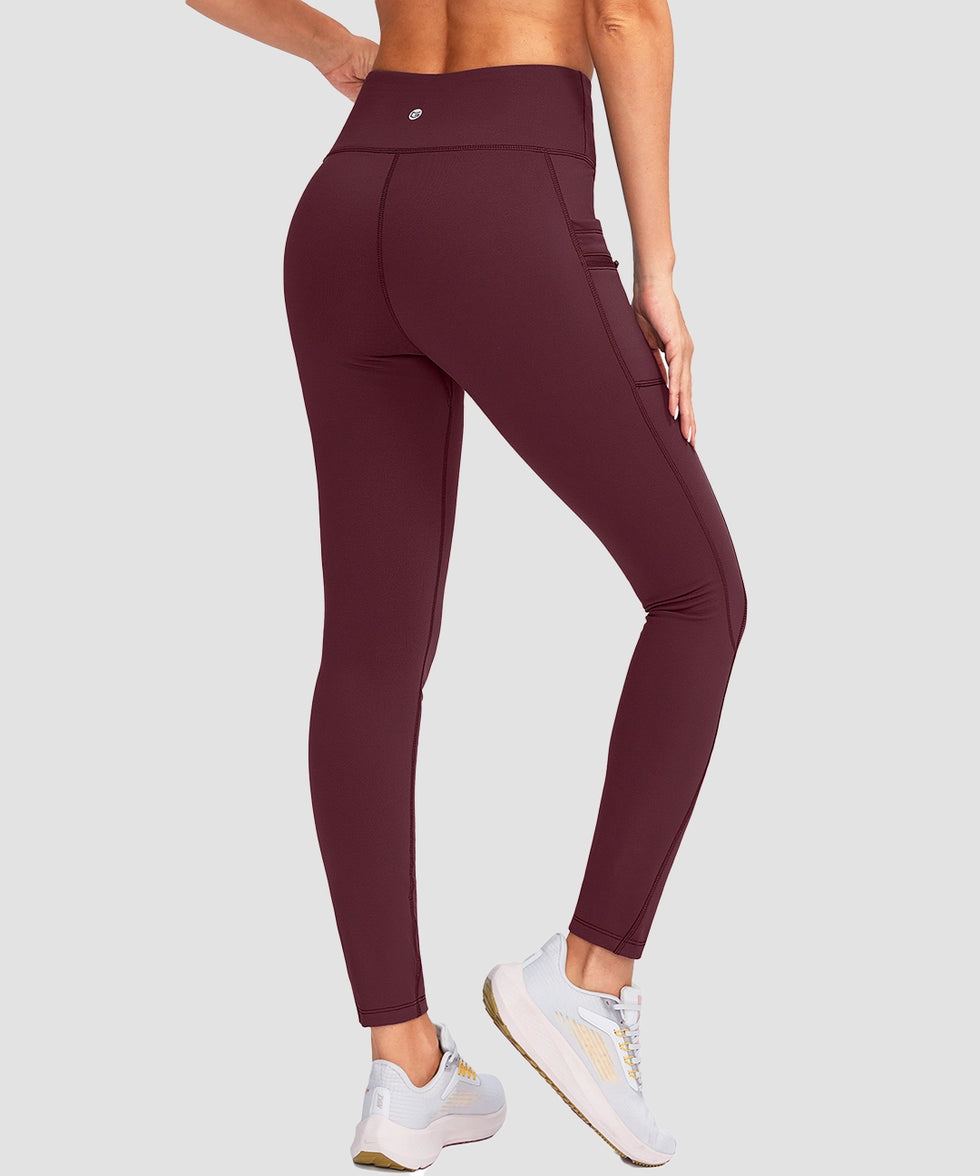 women's fleece-lined with pockets leggings in wine - back view