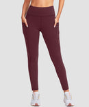 women's fleece-lined with pockets leggings in wine - front view