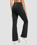 women's fleece lining zip pockets flare leggings in black - back view