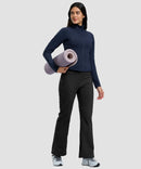 women's fleece lining zip pockets flare leggings in black - matching outfits view