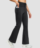 women's fleece lining zip pockets flare leggings in black - zipper pocket detail view