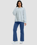 women's fleece lining zip pockets flare leggings in blue - front view