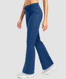 women's fleece lining zip pockets flare leggings in blue - side view