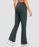 women's fleece lining zip pockets flare leggings in dark gray - back view