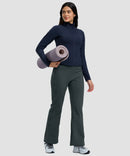 women's fleece lining zip pockets flare leggings in dark gray - front view