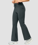 women's fleece lining zip pockets flare leggings in dark gray - side view