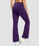 women's fleece lining zip pockets flare leggings in deep purple - back view