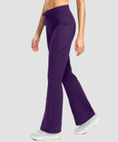 women's fleece lining zip pockets flare leggings in deep purple - side view