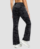women's fleece lining zip pockets flare leggings in gray camo - back view