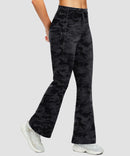 women's fleece lining zip pockets flare leggings in gray camo - zipper pocket detail view