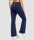 women's fleece lining zip pockets flare leggings in navy - back view