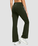 women's fleece lining zip pockets flare leggings in olive green - back view