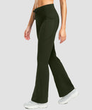 women's fleece lining zip pockets flare leggings in olive green - side view