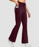 women's fleece lining zip pockets flare leggings in wine - zipper pocket detail view