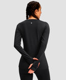 women's fleece zipper pockets base layer in black - back view