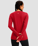 women's fleece zipper pockets base layer in red - back view