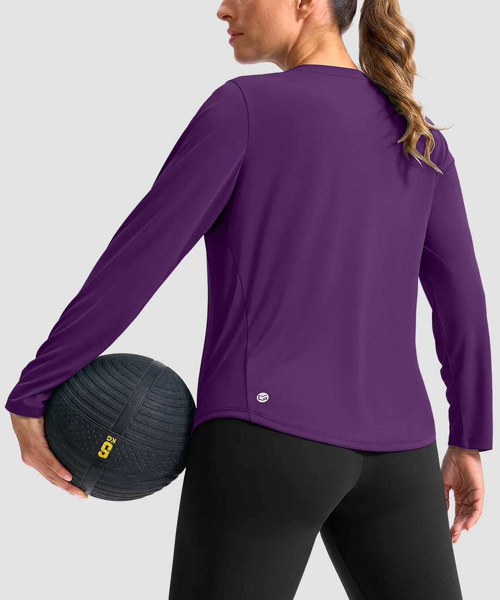 women's g-drykit™ v-neck athletic long sleeve in deep purple - back view