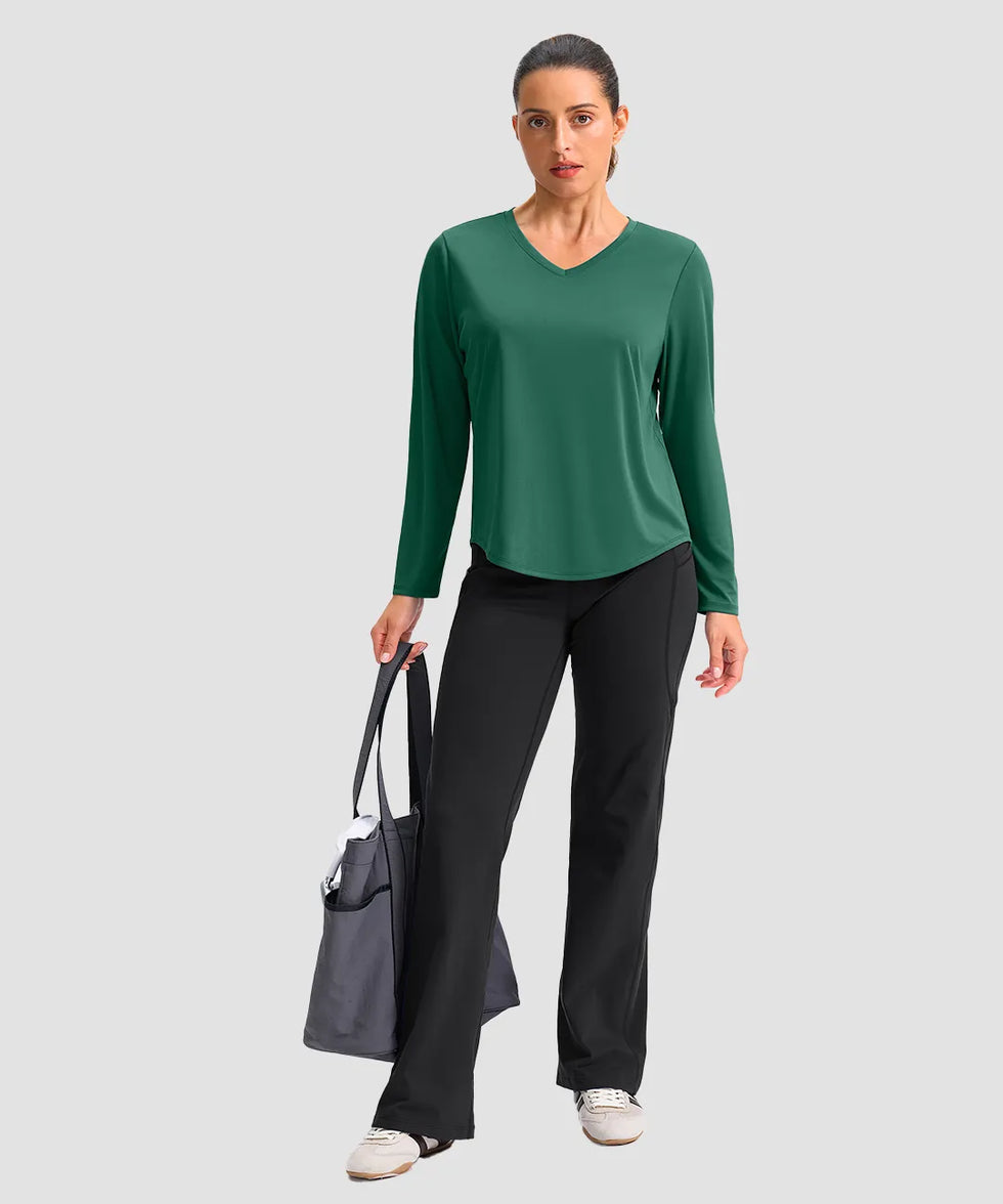 women's g-drykit™ v-neck athletic long sleeve in green - matching outfits view