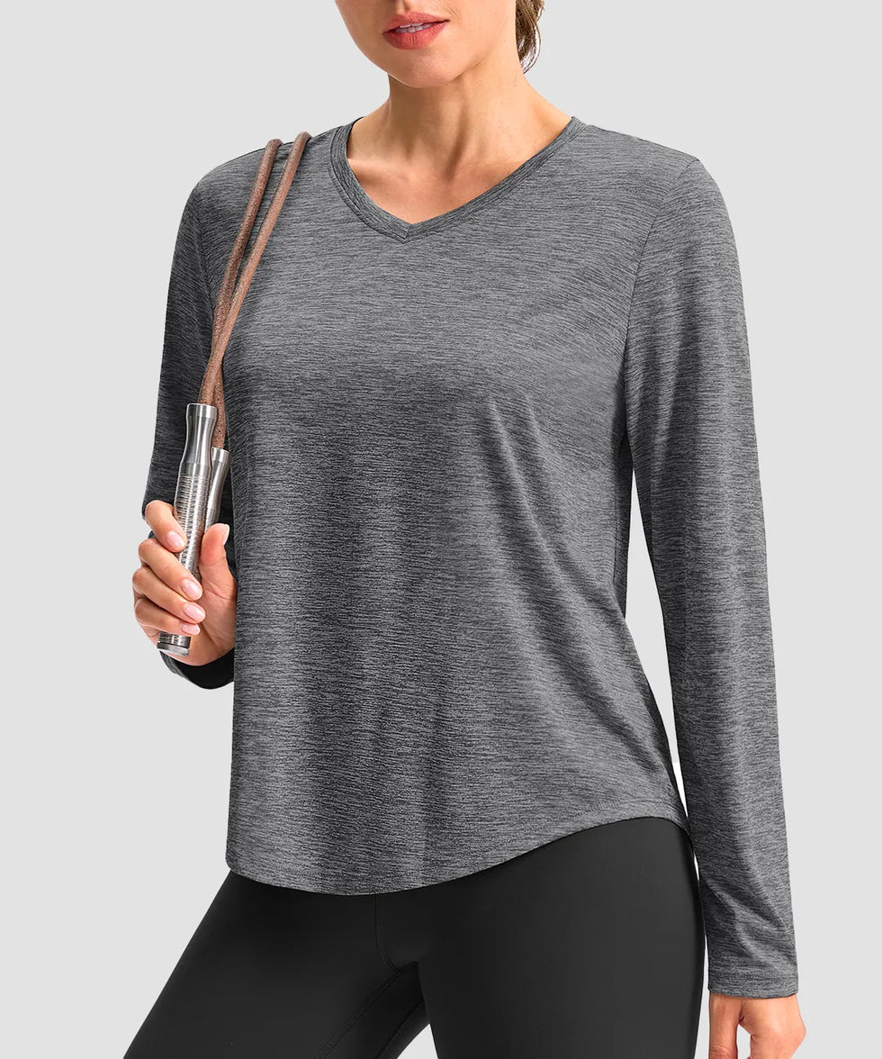 women's g-drykit™ v-neck athletic long sleeve in heather mid gray - front view