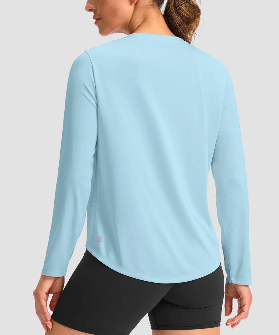 women's g-drykit™ v-neck athletic long sleeve in sky blue - back view