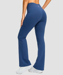 women's hermal with pockets flare leggings in blue - back view