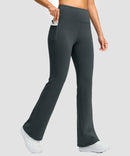 women's hermal with pockets flare leggings in dark gray - pocket details view