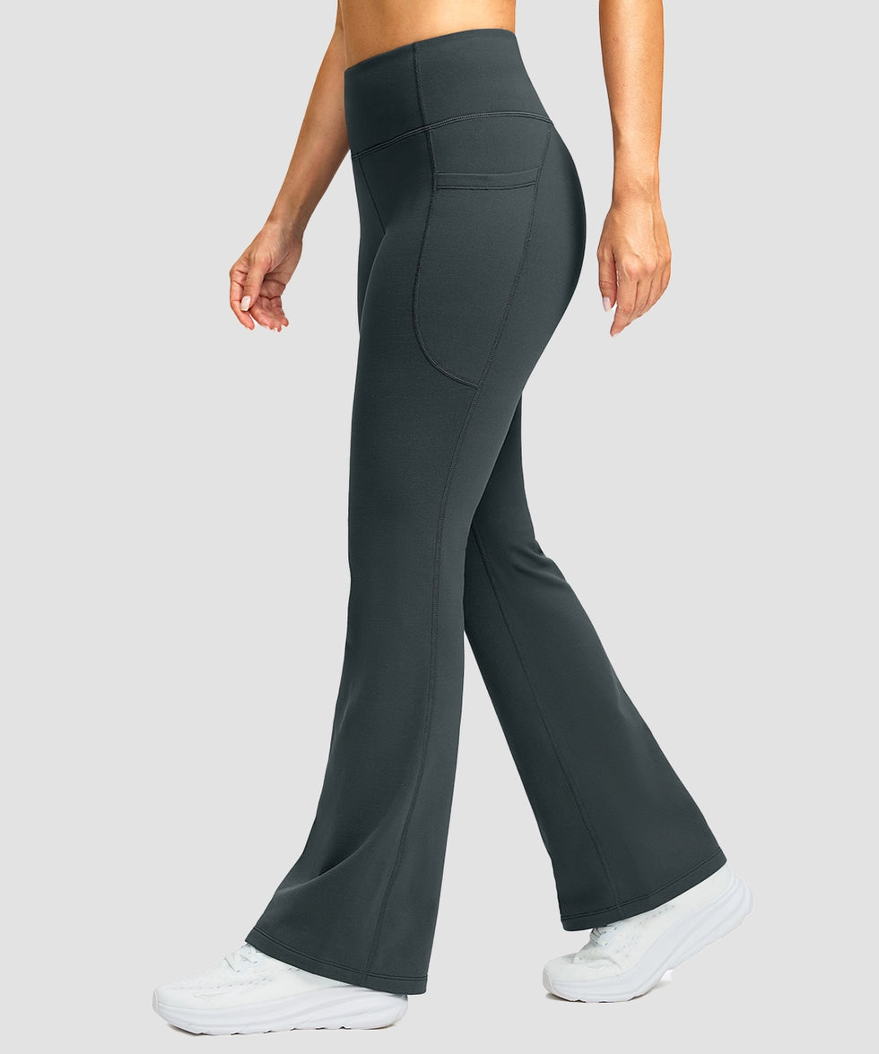 women's hermal with pockets flare leggings in dark gray - side view