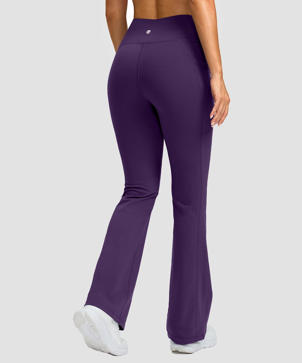 women's hermal with pockets flare leggings in deep purple - back view