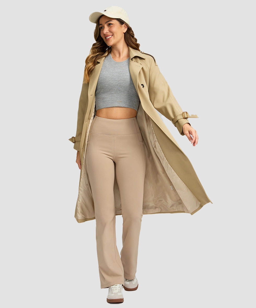women's hermal with pockets flare leggings in light khaki - front view