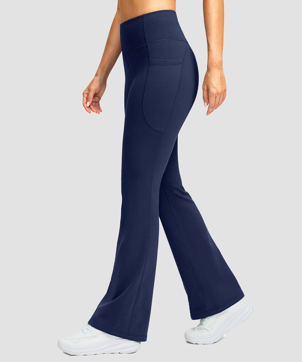 women's hermal with pockets flare leggings in navy - side view