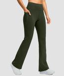 women's hermal with pockets flare leggings in olive green - pocket details view