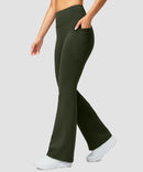 women's hermal with pockets flare leggings in olive green - side view