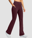 women's hermal with pockets flare leggings in wine - pocket details view