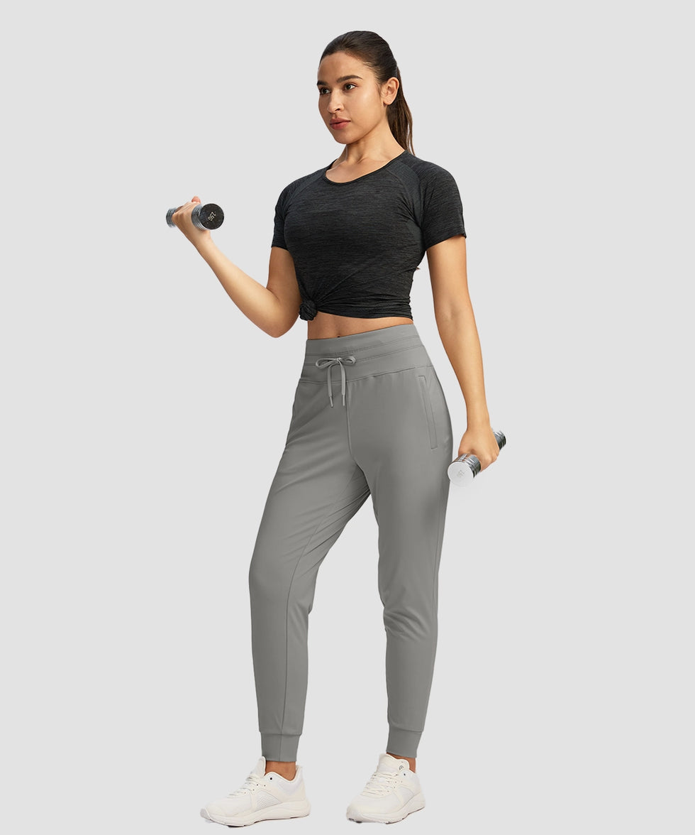 women's high-rise stretchy athletic joggers in light gray - matching outfits view