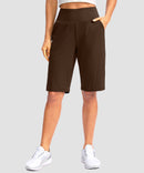 women's high rise bermuda shorts 12'' in brown - front view