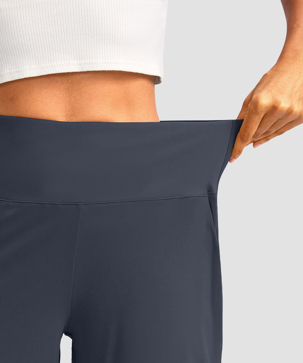 women's high rise bermuda shorts 12'' in dusty blue - waistband detail view