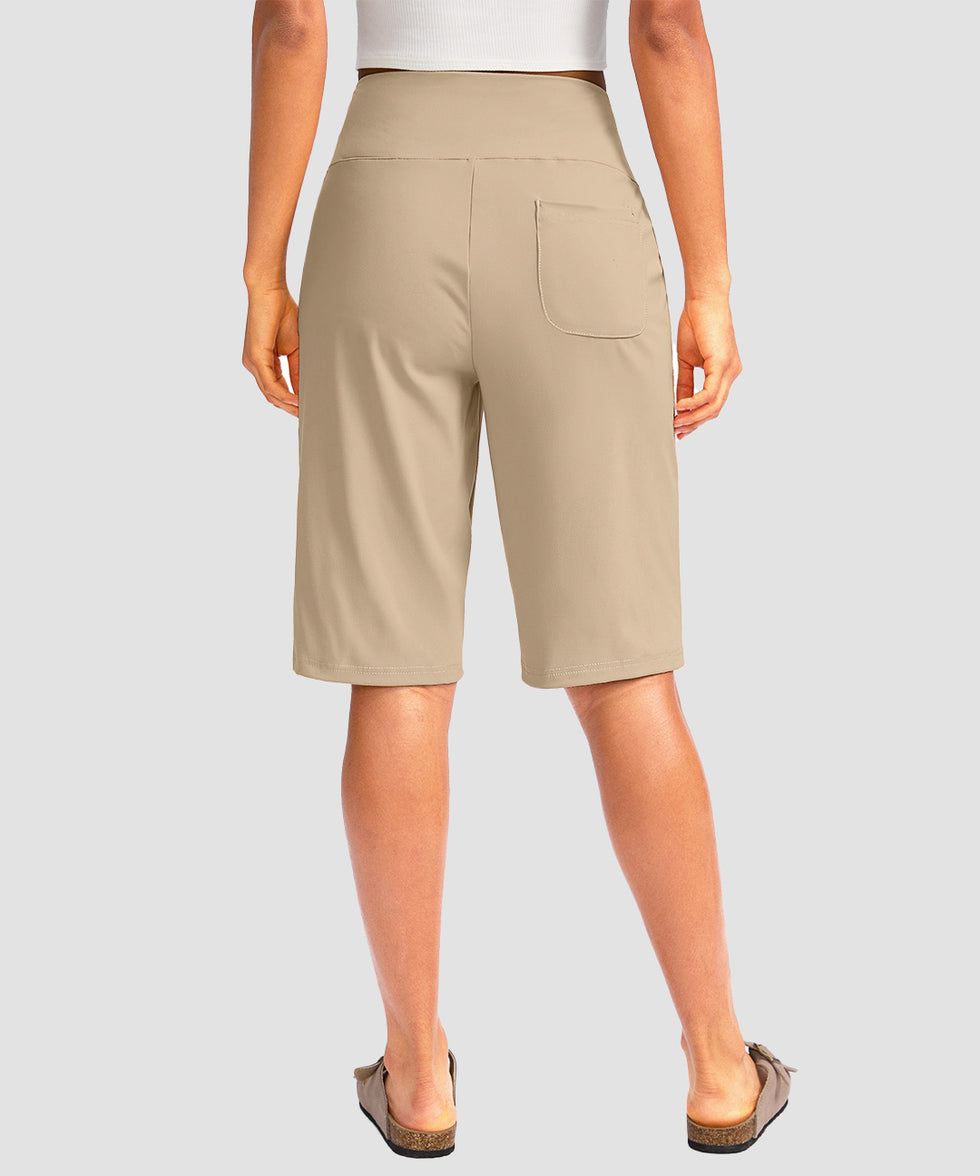 women's high rise bermuda shorts 12'' in light khaki - back view